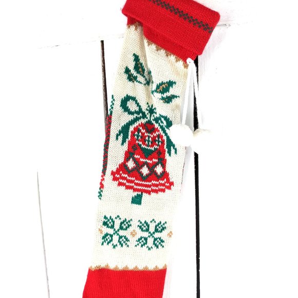 Vintage white/red woven slouchy knit xmas bell sweater retro Christmas stocking - Picture 2 of 3